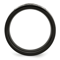 Stainless Steel Polished Black IP-plated WithGrey Wire Inlay 10mm Band