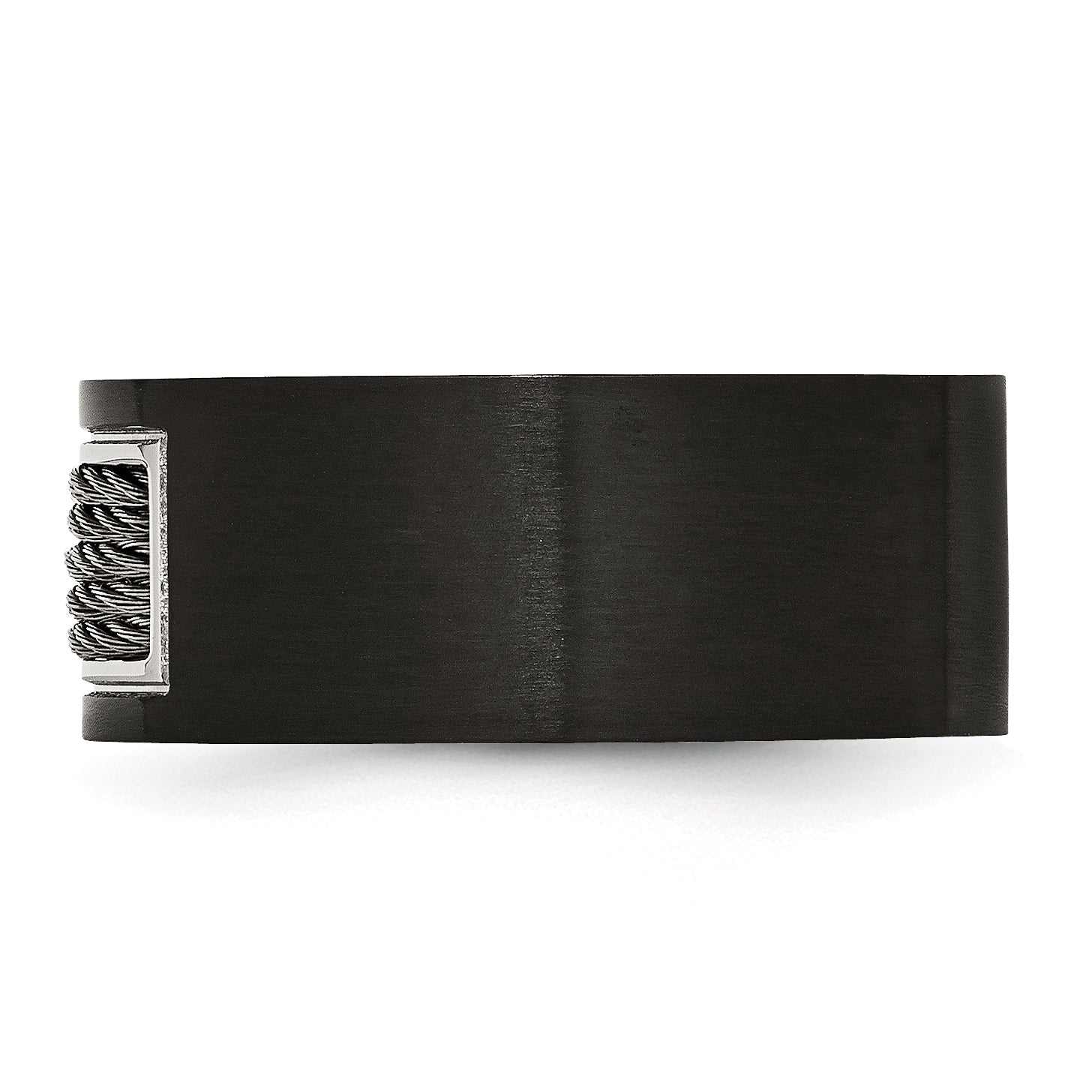 Stainless Steel Polished Black IP-plated WithGrey Wire Inlay 10mm Band