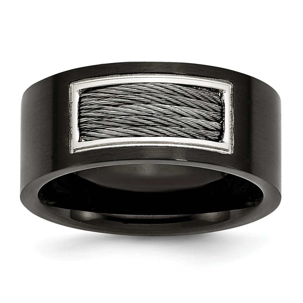 Stainless Steel Black IP- Plated with Wire Inlay Ring