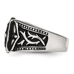 Stainless Steel Antiqued Polished and Textured Cross Ring