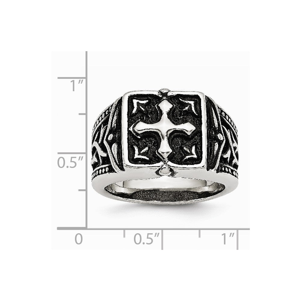 Stainless Steel Antiqued Cross Ring