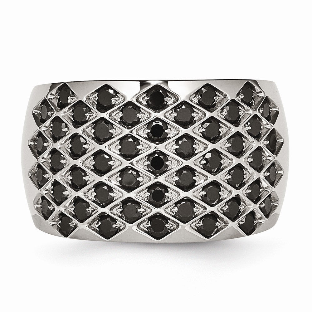 Stainless Steel Black CZs Polished  Ring