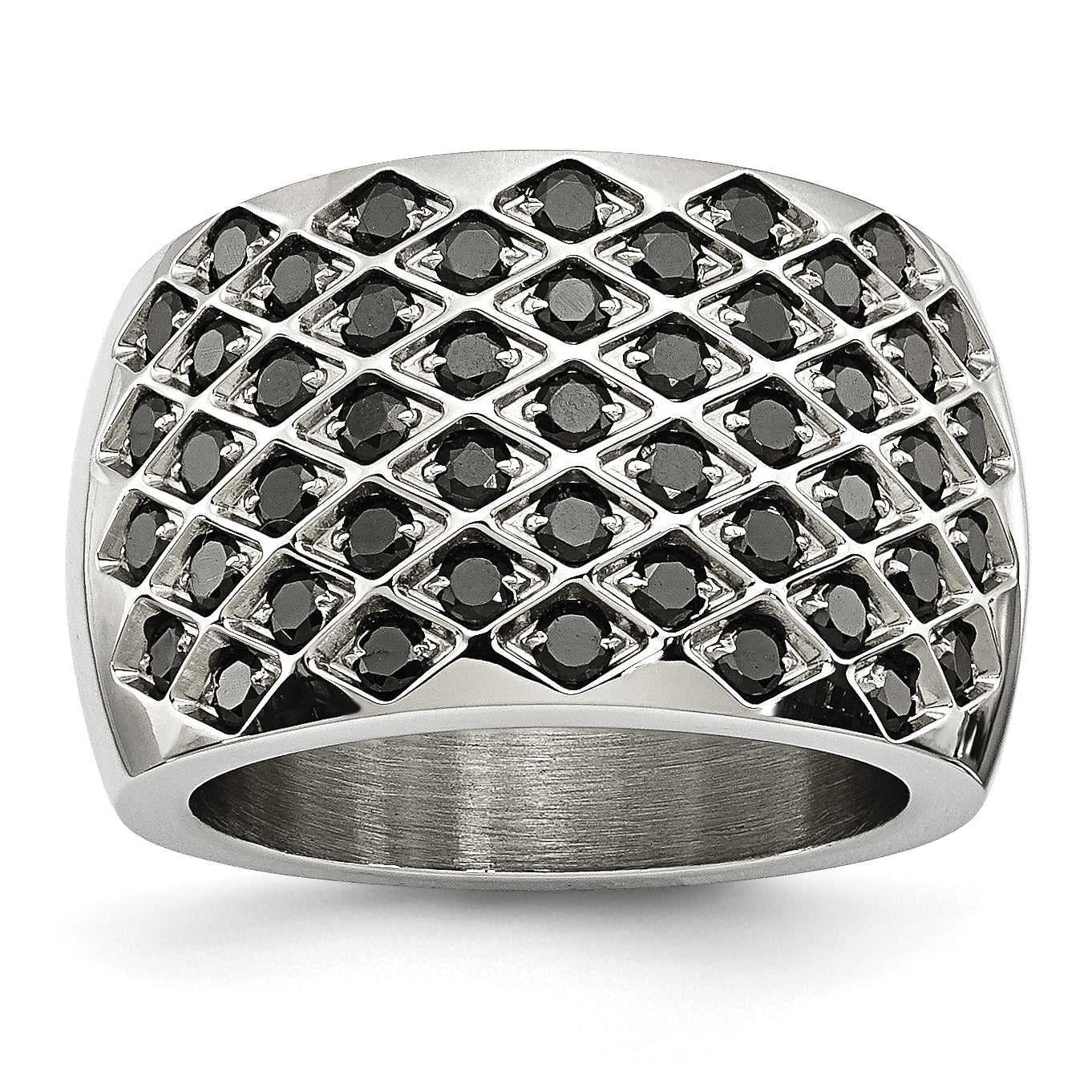 Stainless Steel Black CZs Polished Ring