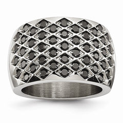 Stainless Steel Black CZs Polished  Ring