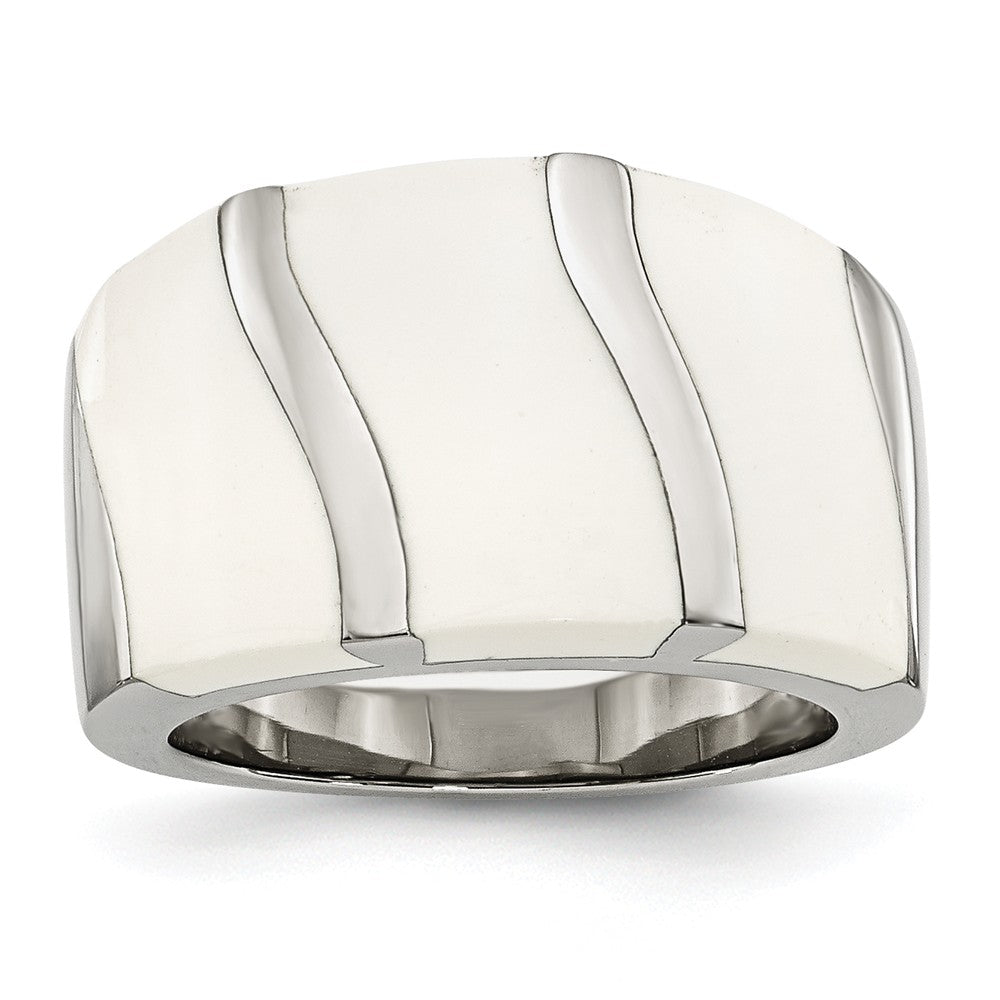 Stainless Steel White Enamel Ring