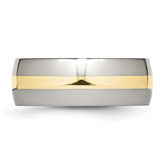 Stainless Steel with 14k Gold Inlay Polished 8mm Band