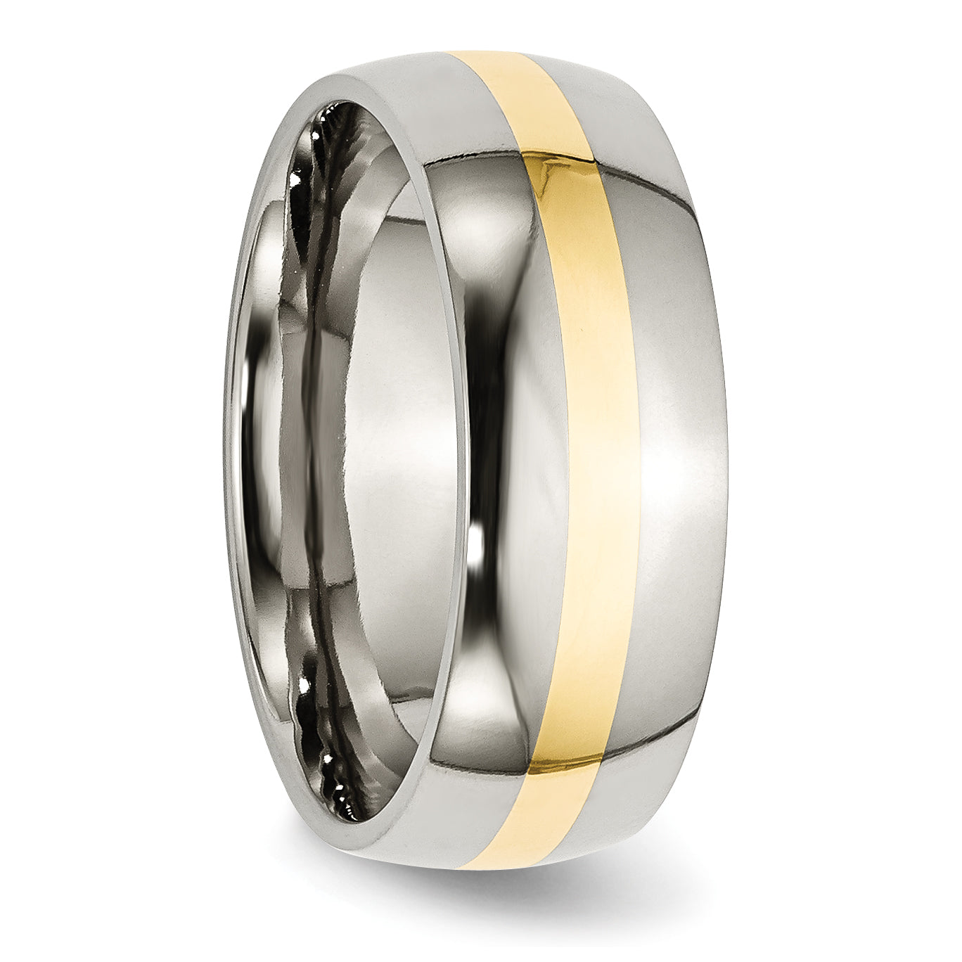 Stainless Steel with 14k Gold Inlay Polished 8mm Band