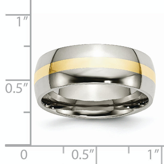 Stainless Steel with 14k Gold Inlay Polished 8mm Band