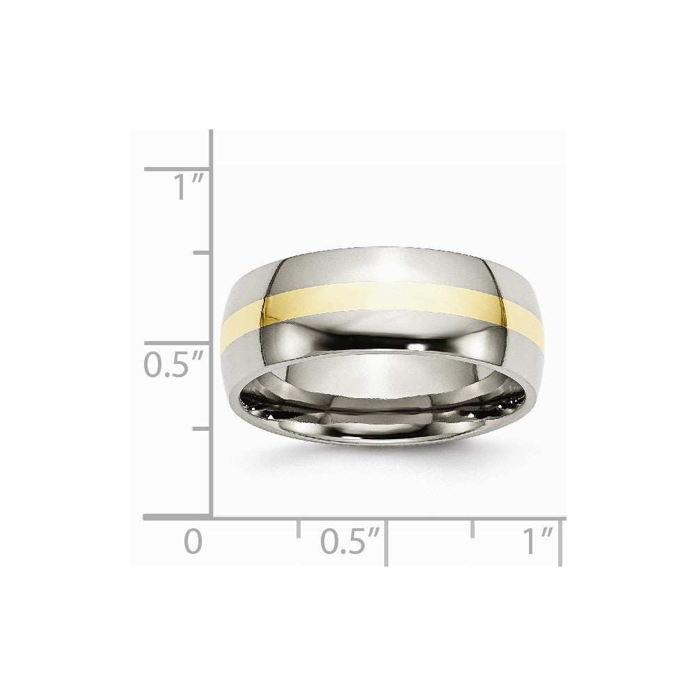 Stainless Steel and 14k Yellow Inlay 8mm Polished Band