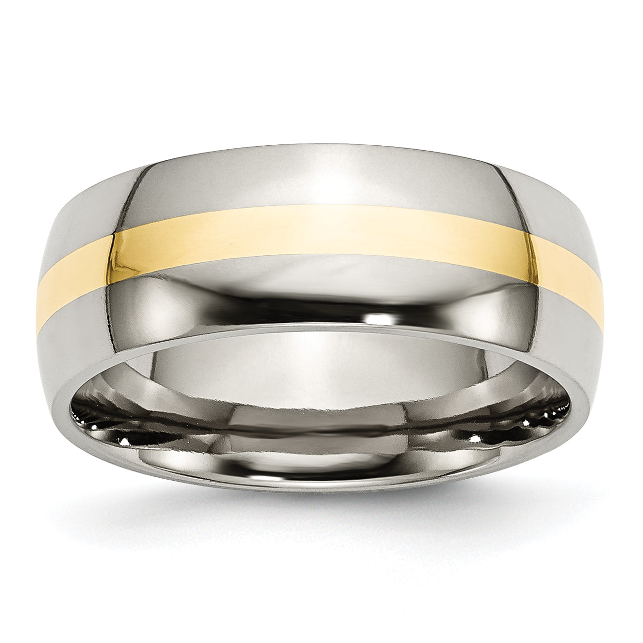 Stainless Steel with 14k Gold Inlay Polished 8mm Band