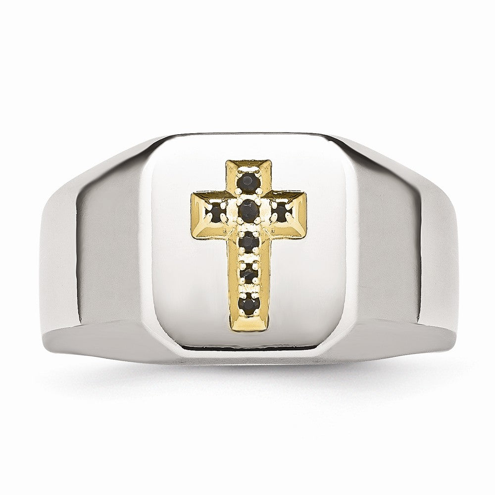 Stainless Steel & 14k w/ Sapphire Cross Ring