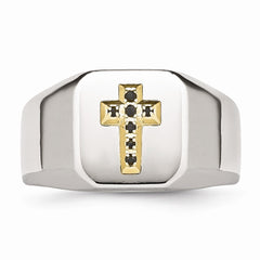 Stainless Steel & 14k w/ Sapphire Cross Ring