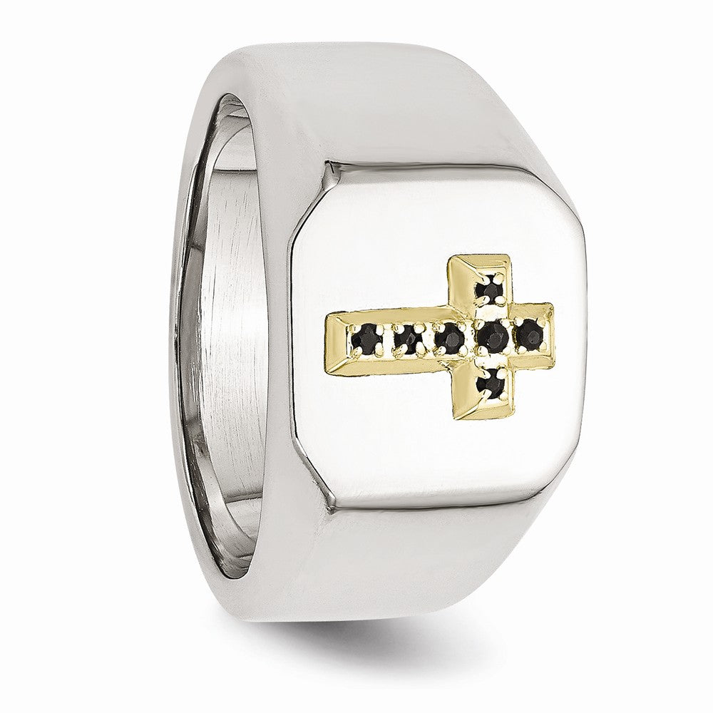 Stainless Steel & 14k w/ Sapphire Cross Ring