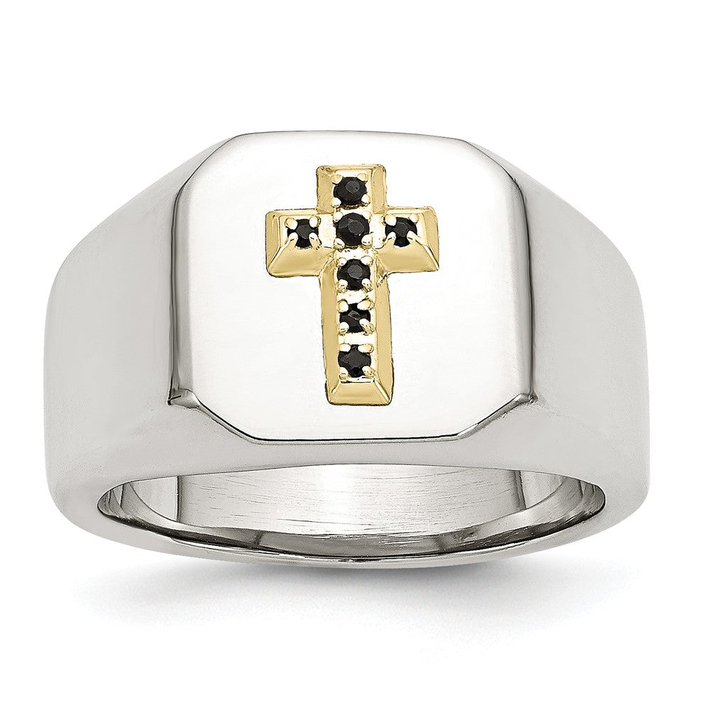 Stainless Steel & 14k w/ Sapphire Cross Ring