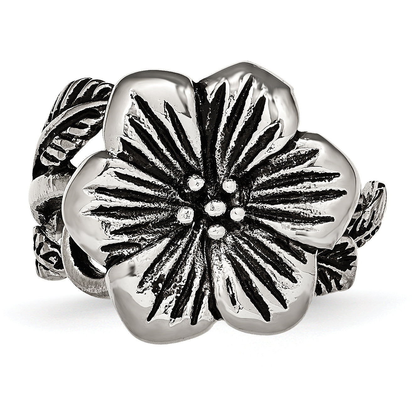 Stainless Steel Antique Finish Flower Ring