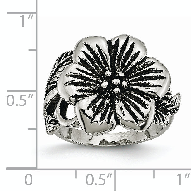 Stainless Steel Antique Finish Flower Ring