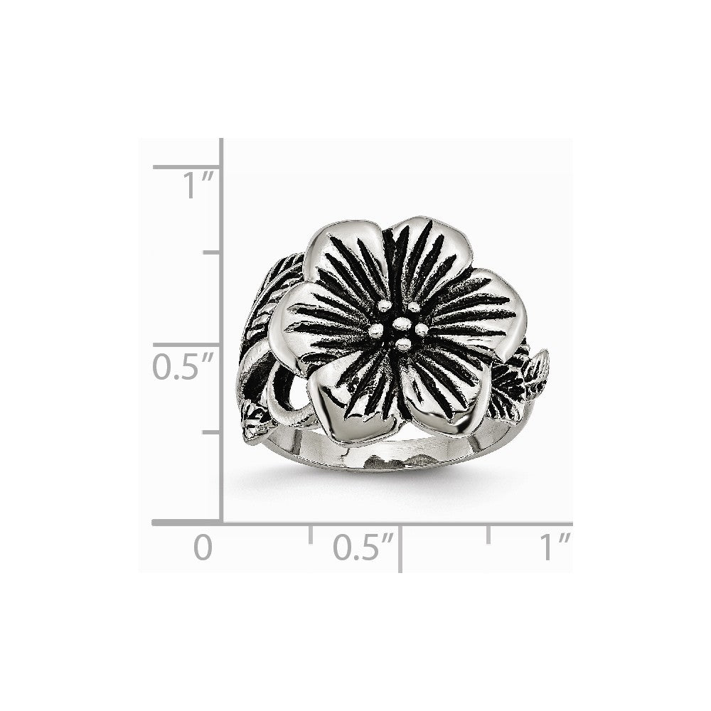 Stainless Steel Antique Finish Flower Ring