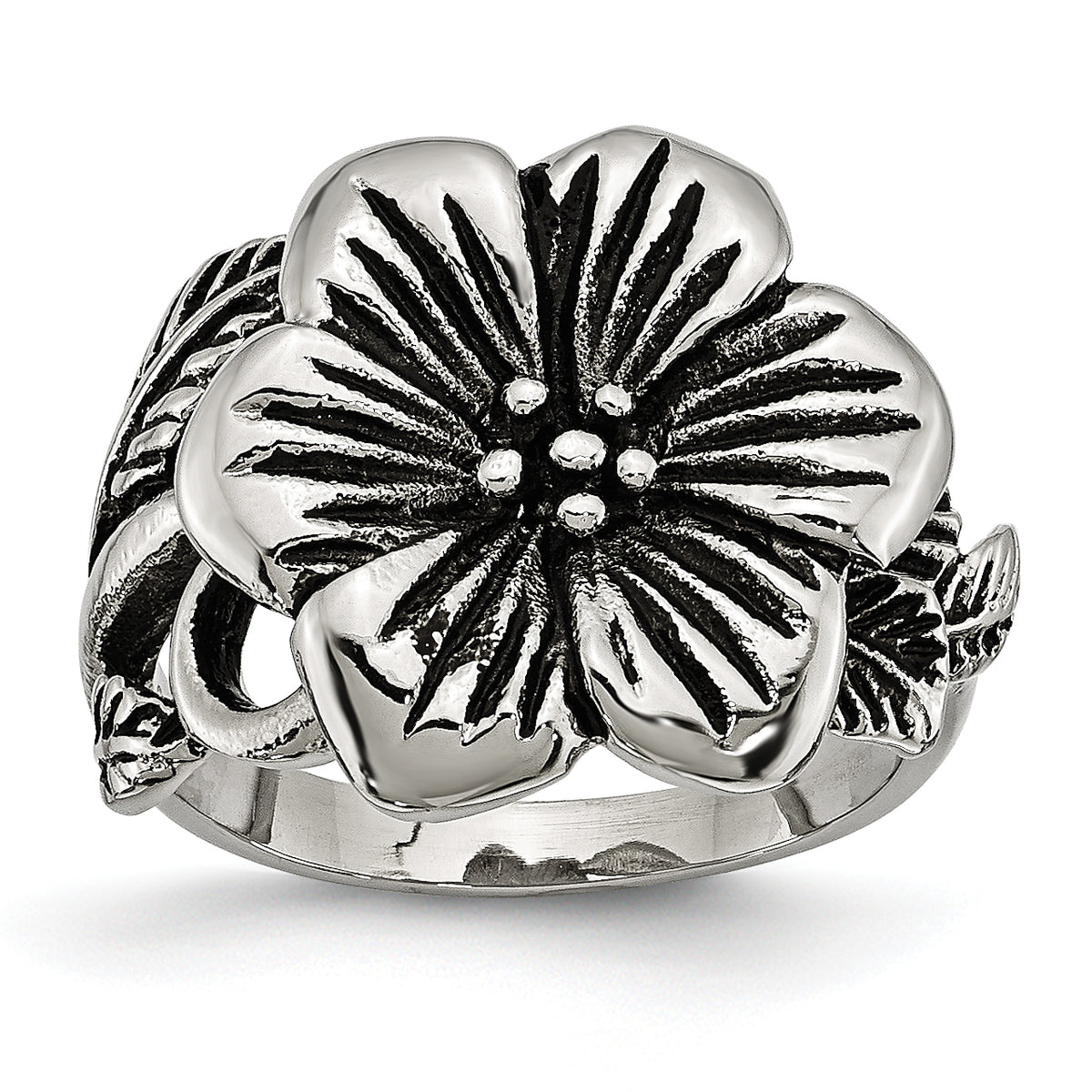 Stainless Steel Antique Finish Flower Ring