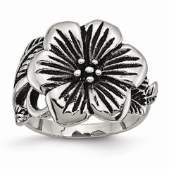 Stainless Steel Antique Finish Flower Ring