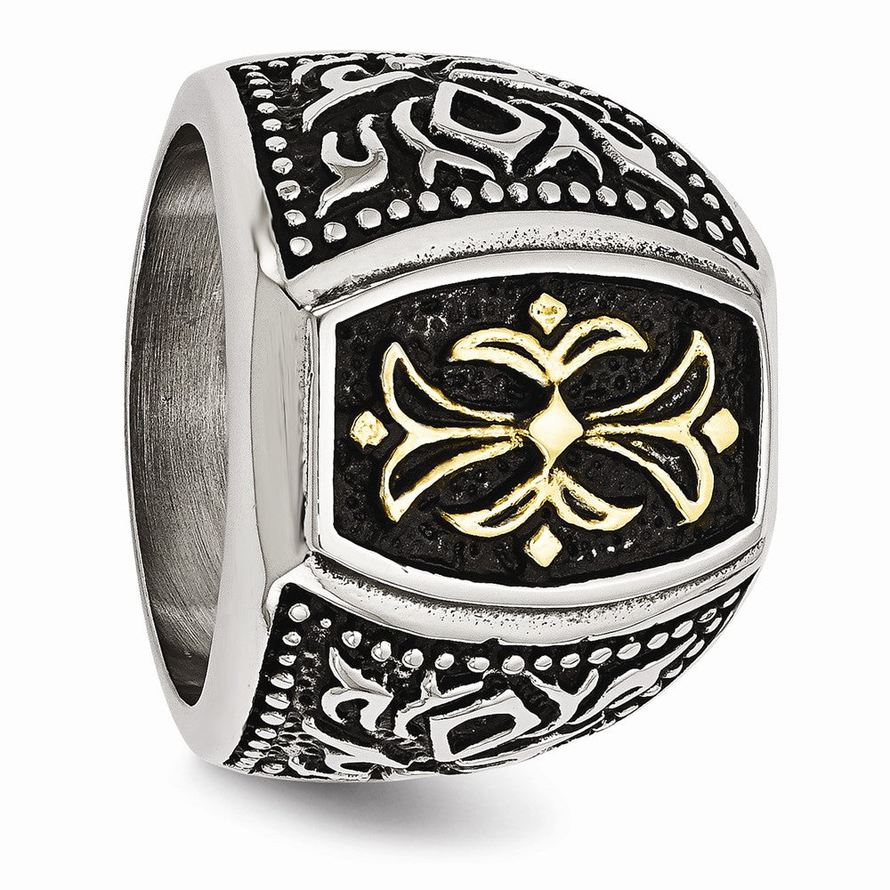 Stainless Steel Cross Ring with Antiqued Gold Tone Finish