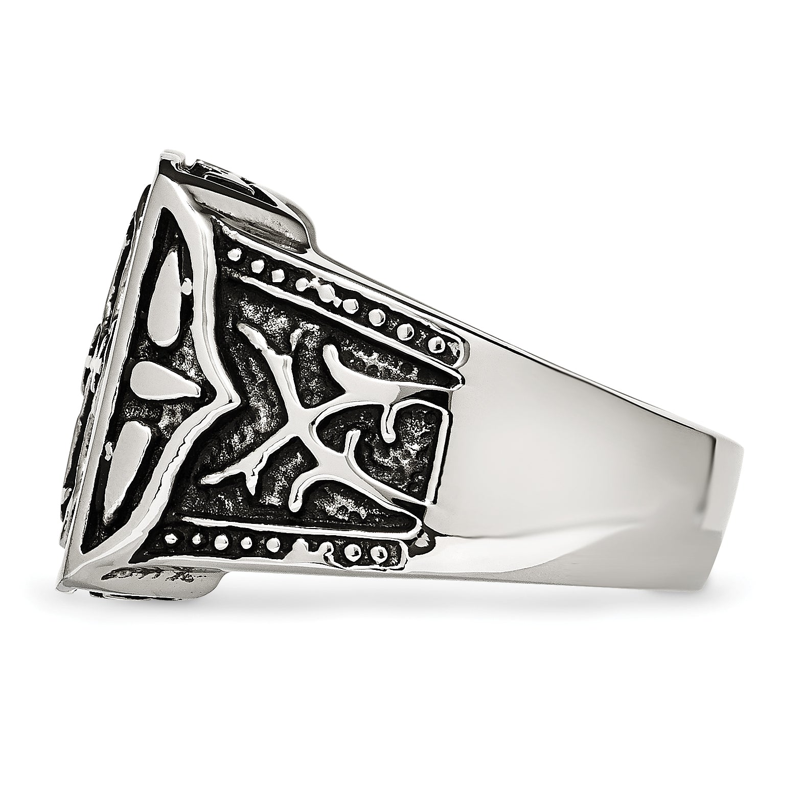 Stainless Steel Antiqued Cross Ring