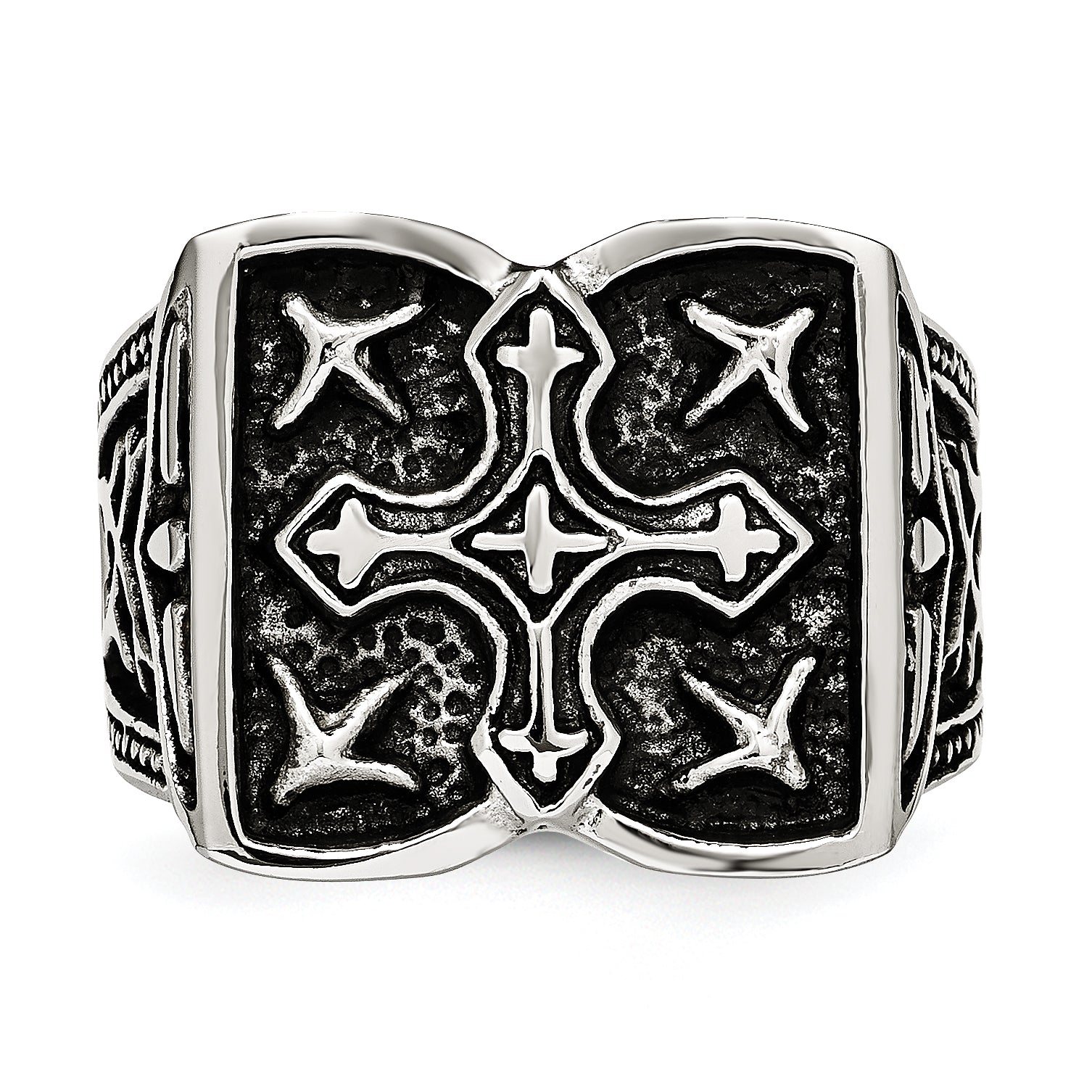 Stainless Steel Antiqued Cross Ring