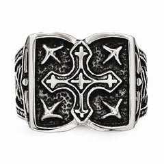 Stainless Steel Antiqued Cross Ring