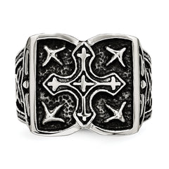 Stainless Steel Antiqued Cross Ring