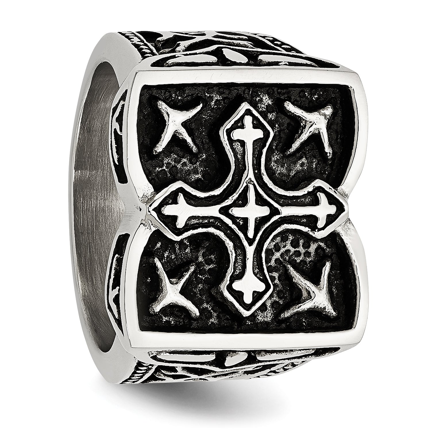 Stainless Steel Antiqued Cross Ring