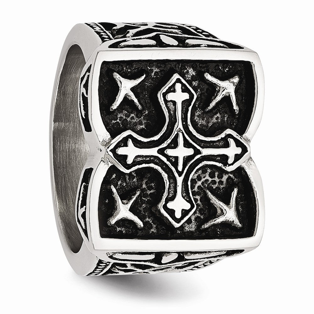 Stainless Steel Antiqued Cross Ring