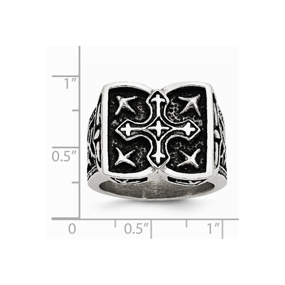 Stainless Steel Antiqued Cross Ring