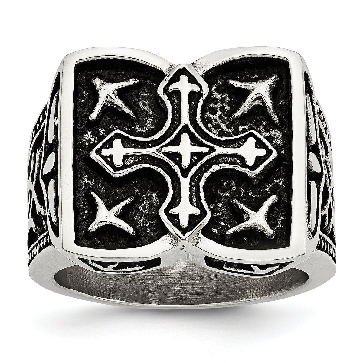 Stainless Steel Antiqued Cross Ring