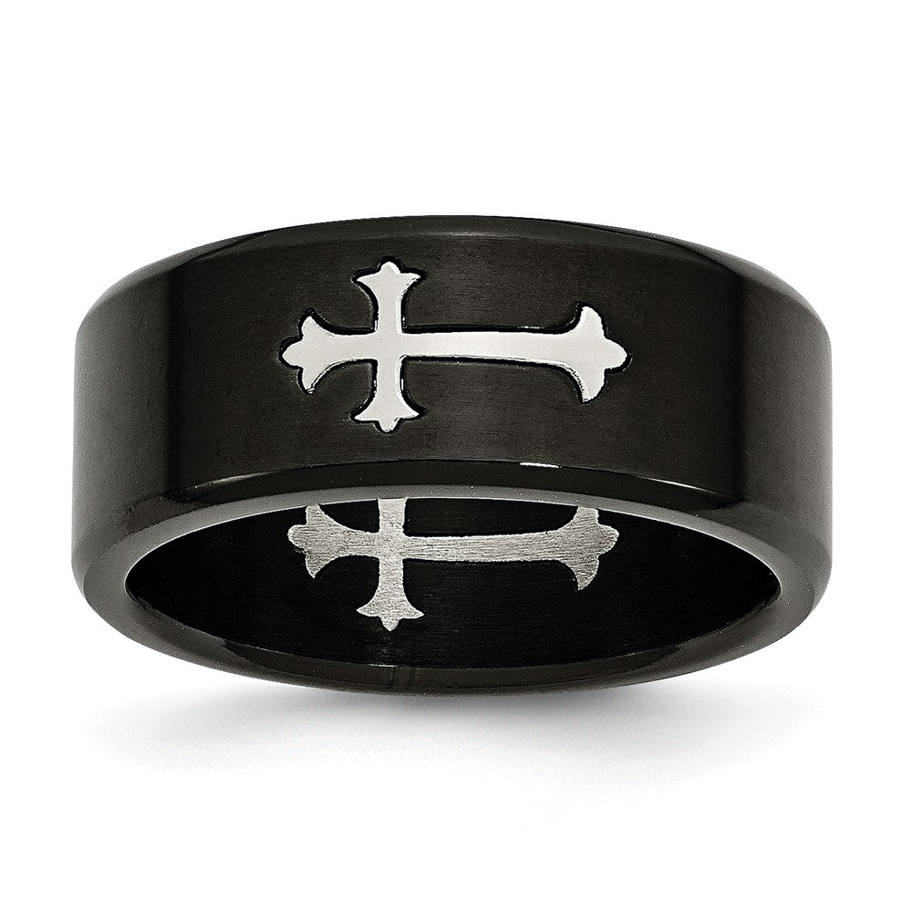 Stainless Steel Brushed Black IP-plated with Cross 9mm Band