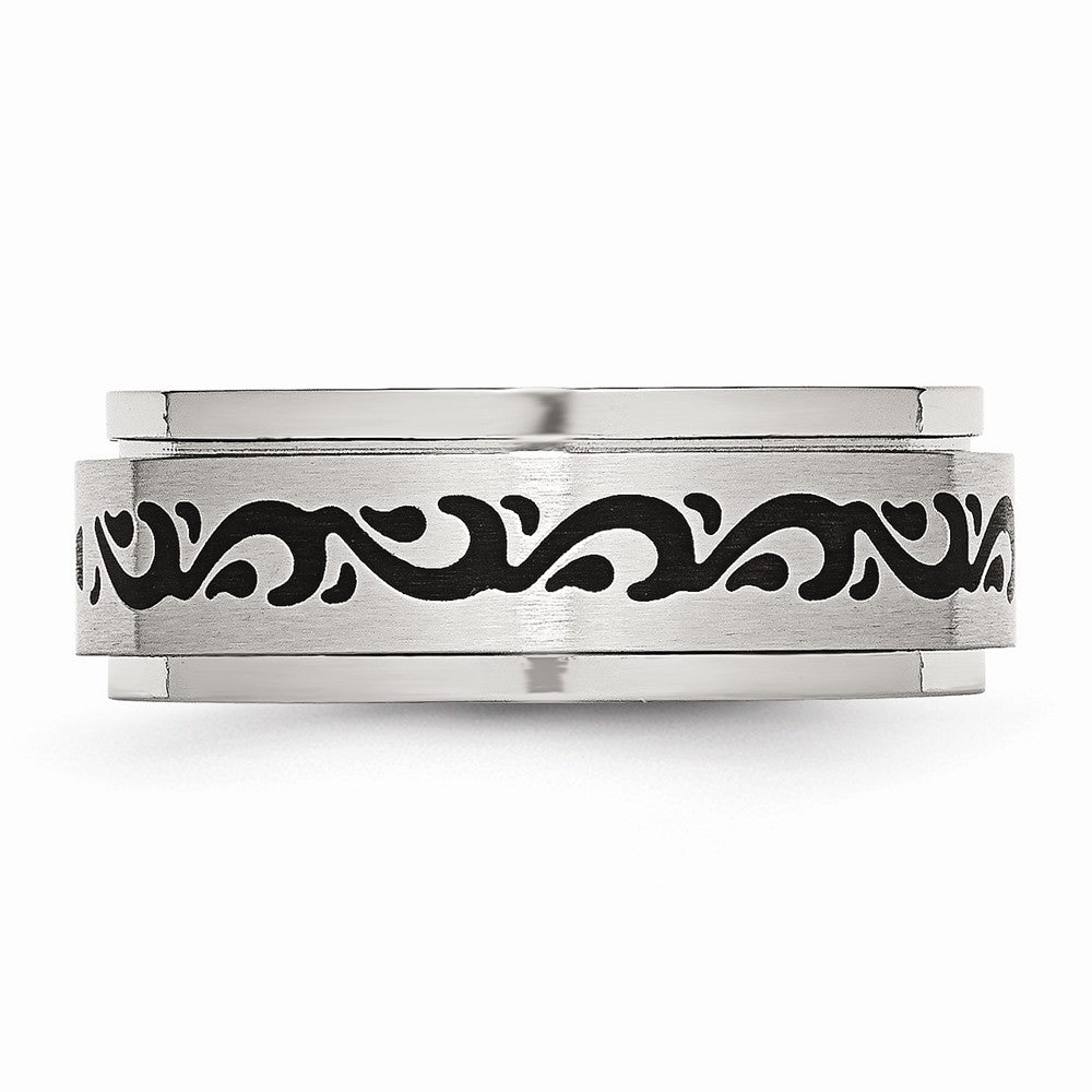 Stainless Steel Enamel Swirl Design 8mm Brushed/Polished Band