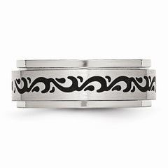 Stainless Steel Enamel Swirl Design 8mm Brushed/Polished Band