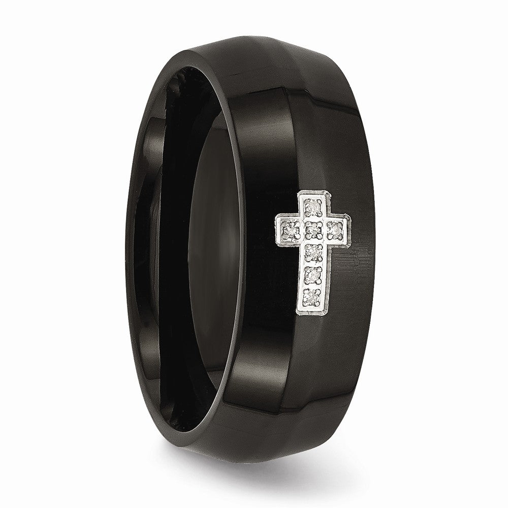 Stainless Steel Black IP-plated w/Diamond Cross Ring