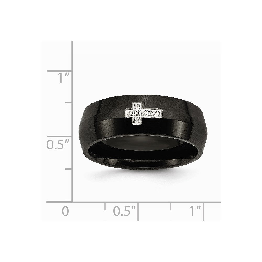 Stainless Steel Black IP-plated w/Diamond Cross Ring