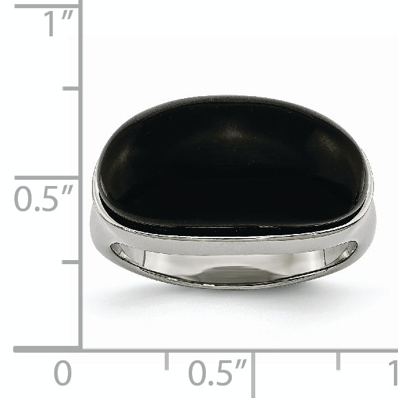 Stainless Steel Black Glass Ring