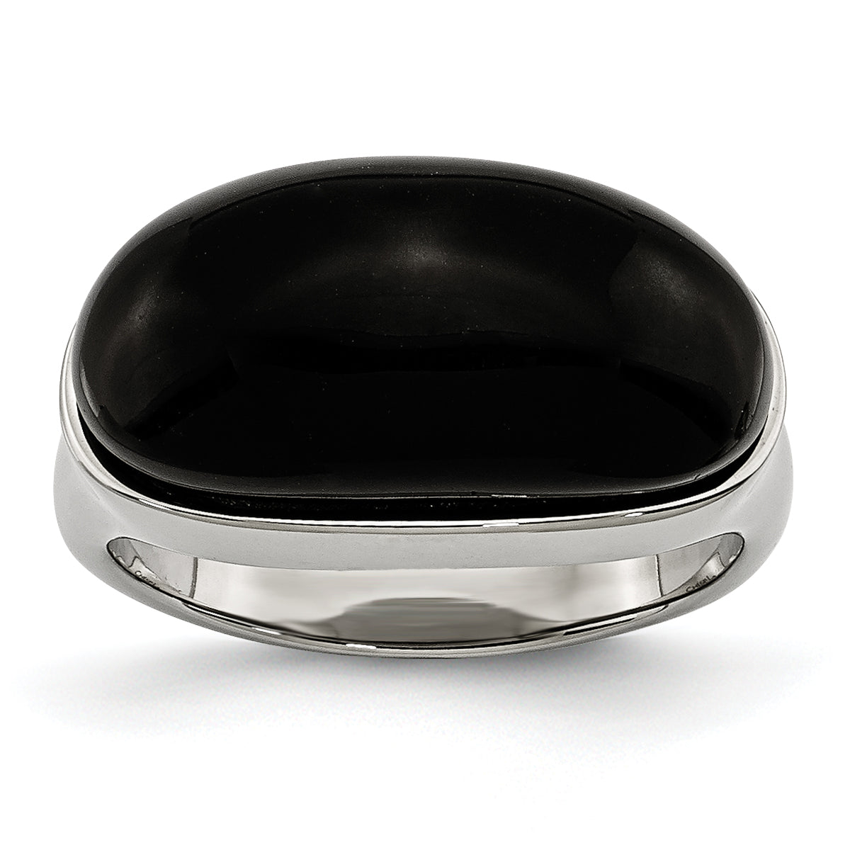 Stainless Steel Black Glass Size 9 Ring