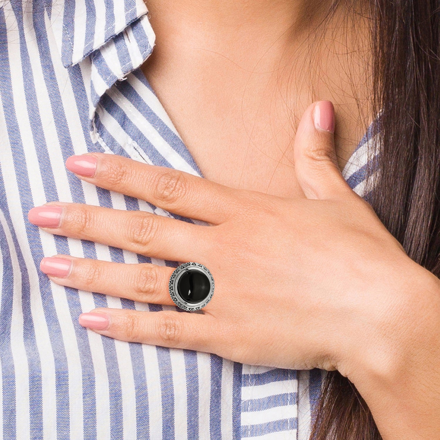 Stainless Steel Black Glass WithTextured Edge Ring