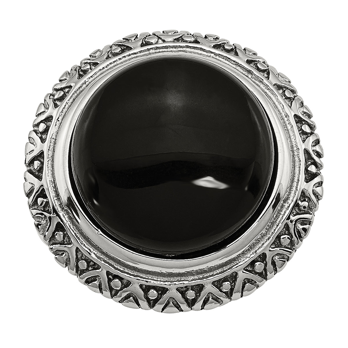 Stainless Steel Black Glass WithTextured Edge Size 9 Ring