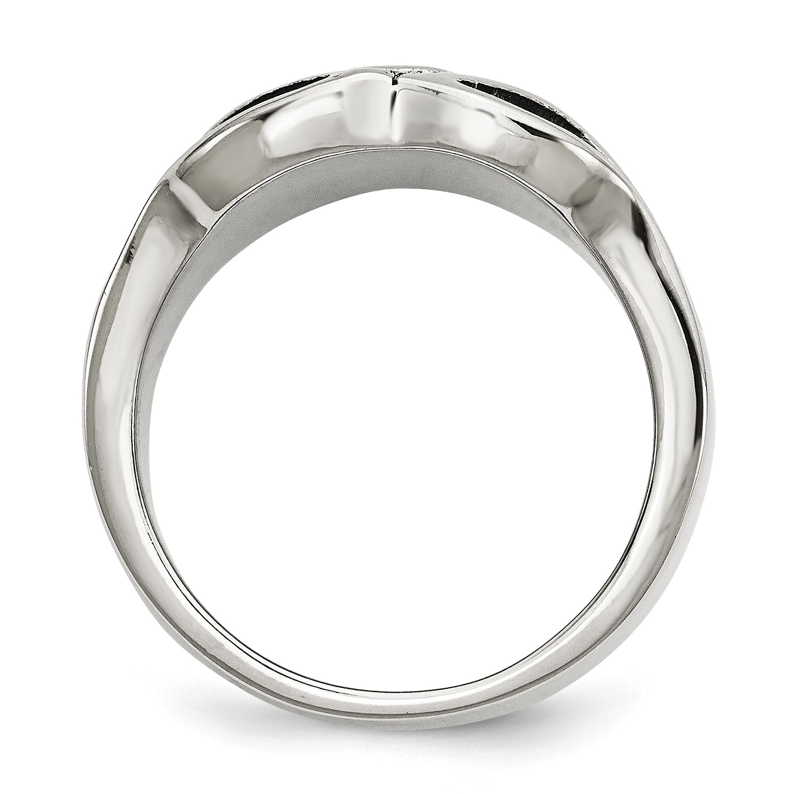 Stainless Steel Antiqued Polished and Textured Cross Ring