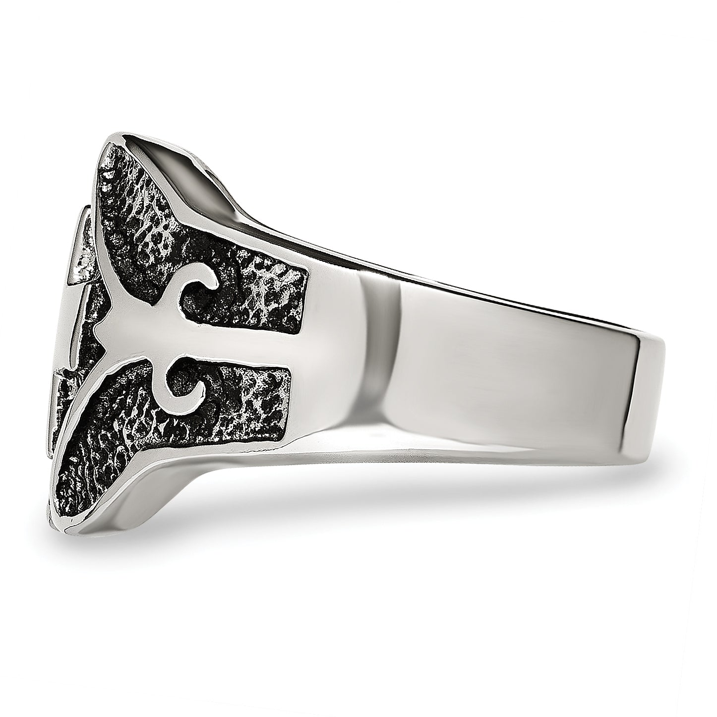 Stainless Steel Antiqued Polished and Textured Cross Ring