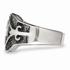 Stainless Steel Polished & Antiqued Cross Ring