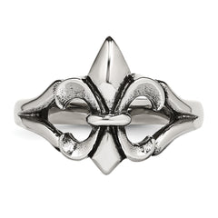 Stainless Steel Polished & Antiqued Fleur de lis Ring