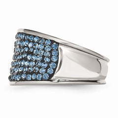 Stainless Steel Polished Ring with Blue Crystal Elegant Fashion Design