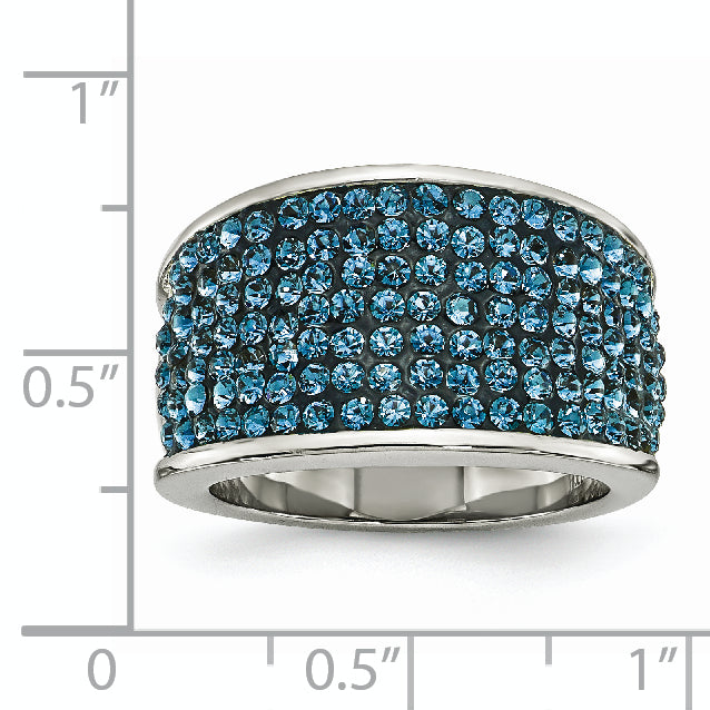 Stainless Steel Blue Crystal Polished Ring