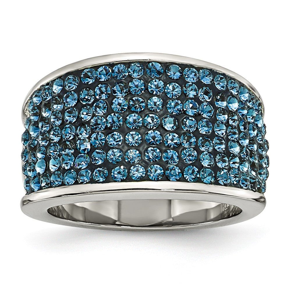 Stainless Steel Polished Ring with Blue Crystal Elegant Fashion Design