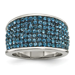 Stainless Steel Polished Ring with Blue Crystal Elegant Fashion Design