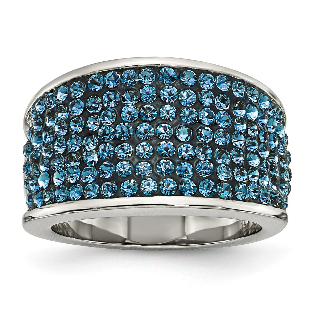 Stainless Steel Blue Crystal Polished Ring